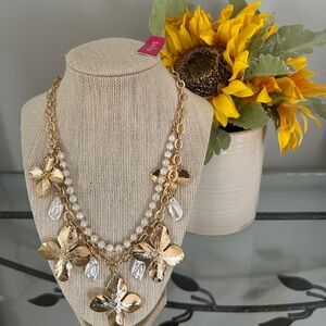 NWT Lilly Pulitzer Via Flora Necklace Gold and Mother of Pearl Chain